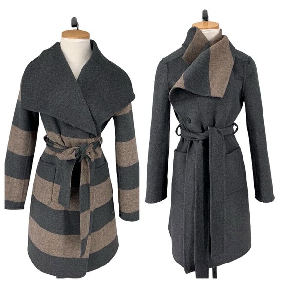 Symphony by A.F. Jackets & Blazers - Symphony By A.F. Wrap Coat Reversible Double Face Wool Gray Tan XS Belted